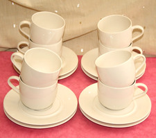 ALESSI, EIGHT LA BELLA TAVOLA, ETTORE SOTTSASS, WHITE CUPS & SAUCERS LOOK UNUSED