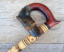 Hand Carved Ukrainian Wolf's Bite Wolf Head Wooden Walking Stick