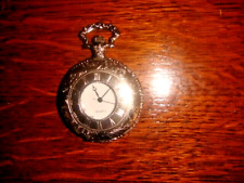 ENGRAVED SILVER TONE QUARTZ HALF HUNTER WATCH