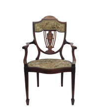Antique Edwardian Inlaid Mahogany Armchair with Tapestry Upholstery Pre-Owned 