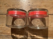 2 Italian Red Bormioli Rocco Glass Storage Jars Vintage Kitchenalia Twist lid