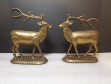 Vintage Brass Stag Pair - 2 x Red Deer Animal Figurine Ornaments 