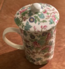 St. George Fine Bone China Floral Coffee Mug Tea Cup With Lid
