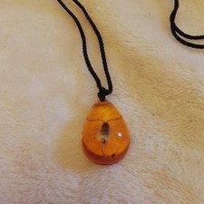 Amber With Golden Black Backed Scorpion Pendant On Waxed Cord