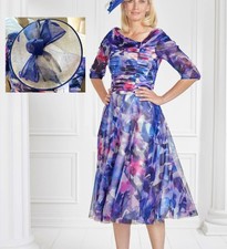 Condici MOTB Size 10 Sapphire Blue Chiffon Dress & Fascinator NEW RRP £924