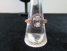 925 Sterling Silver Rose Gold Overlay Ring with Diamante Stones - Size O