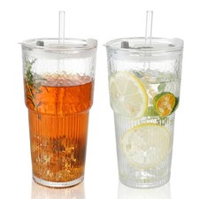 2PCS 20oz Glass Cups with Lids