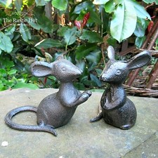 Pair of Cast Iron Mice, Mouse Garden Ornaments
