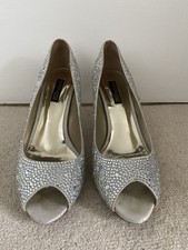 Benjamin Adams wedding  prom shoes diamante, silk, leather peep toe Sz 40 Silver