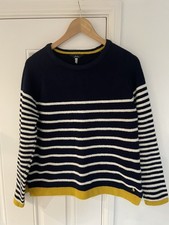JOULES Seaport Chenille Jumper UK 10 Navy Stripes with Yellow VGC Nautical