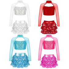 UK Kid Girls Street Jazz Hip Hop Ballet Dance Performance Costume Crop Top Set