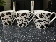 MARKS AND SPENCER BLACK DAMASK MUGS X 6