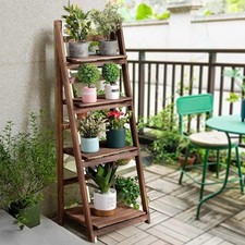 Wooden Foldable Plant Stand Ladder Shelf Crossbar Magazine Holder Etagere Rack