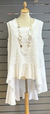 Lagenlook Quirky Linen Top Asymetrical White 