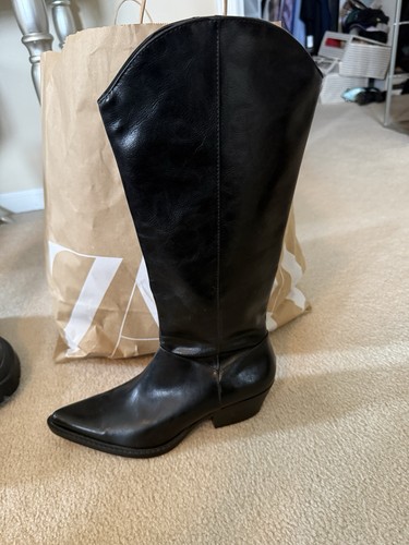Zara black cowboy boots - black,