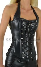 Steampunk Leather Corset Steel Boned Overbust Strap Steel Boned Retro Zip Corset