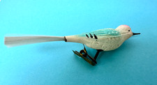 Antique Glass Christmas Decoration Bauble ~ Clip on Bird 50s ~ Vintage white