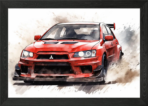 Red mitsubishi evo - red, framed