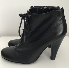 Ladies Black Bank Victorian Style High Heel Lace up Boots Size 6