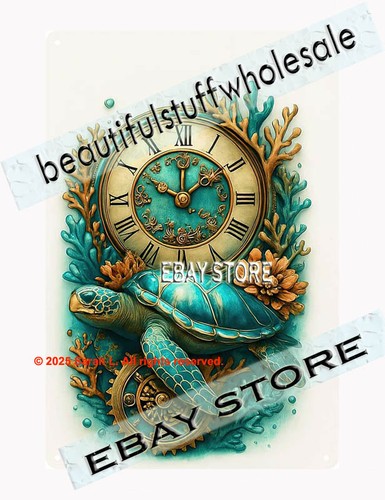 Turtle clock tin - tin, sign