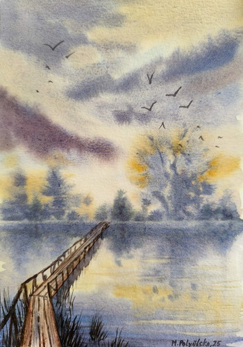 Cloudy sky birds bridge - cloudy, river