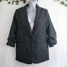 H&M Womens Black Tweed Style Jacket Blazer Size M 14-16.