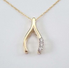 0.20Ct Lab Created Diamond Wishbone Pendant Necklace 18" 14K Yellow Gold Plated