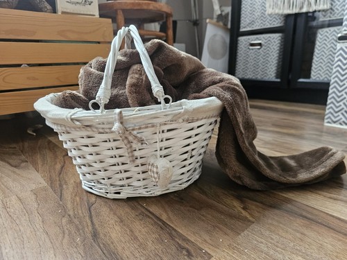 Beautiful white wicker basket - wicker,