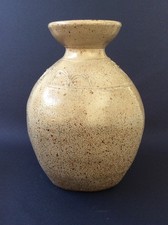 RICHARD BATTERHAM LABELLED, 23 CM TALL  INCISED STONEWARE VASE FROM HIS ESTATE.