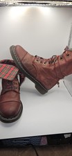 Dr Martens Aimilita 9-Eye Fold Down Boots Oxblood Cherry Red Tartan Lining UK 6