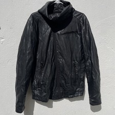 Zara Man Faux Leather Jacket Mens Large 40” Black Full Zip High Wide Neck Modern