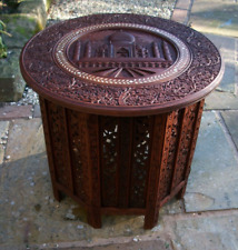 ANTIQUE  OCTAGONAL FOLDING   ANGLO/ INDIAN   SIDE TABLE CARVED/INLAID TOP