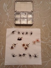 Vintage Fly Fishing Tin With Gut Eyed Flies,  Quality Collection