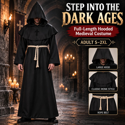 Monk costume medieval hooded - monk,