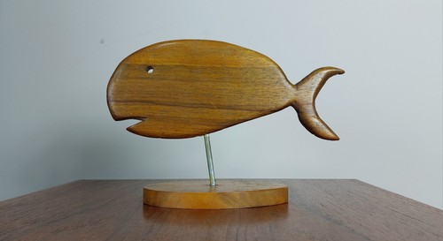 Vintage folk art teak whale - art,