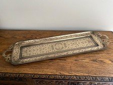 ANTIQUE 19TH C MIDDLE EASTERN BRASS FINLEY ENGRAVED LARGE TRAY PLAQUE