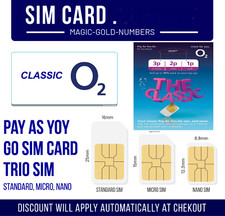 Sim Card Classic O2 for second phone or low use users with credit rollover NEW