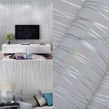 Silver Grey Bedroom Wallpaper Plain Metallic Glitter Embossed Stripes Home Decor