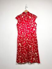Shanghai Tang Dress Size 14 Red Silk Floral Occasion Evening Mandarin Collar