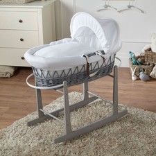 Grey Wicker Moses Basket with Stand & Mattress
