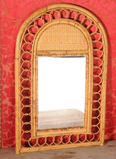 Small Vintage Trellis Cane Wicker Bamboo Mirror Lovely Loop Decoration