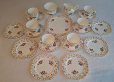 Trentham Royal Crown - 21 Piece Tea Set - Pink Rose & Gold Chintz -Vintage 1950s