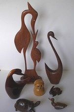 7 x VINTAGE WOODEN CARVED birds hare tortoise  FIGURES JOBLOT