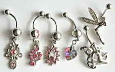 Love Heart Fairy Dangle Gem Teardrop BELLY NAVEL Crystal Bar Ring Surgical Steel