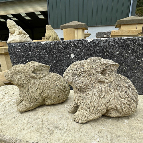Pair stone rabbit - rabbit, garden
