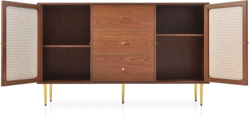 Walnut rattan sideboard - rattan,