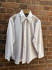 Vintage 70s Van Heusen White Red Checked Dagger Collar Shirt Pit to Pit 24" 17"C