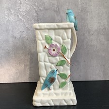 Art Deco England Decorative Colourful Blue Bird Floral Vase With Handle 24cm