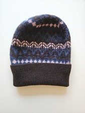 Earl Designer 100% Soft Wool Fair Isle Beanie Hat Brown Blue Pink Designer New