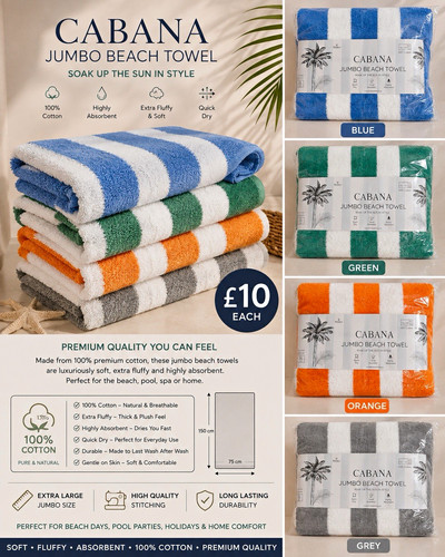 Cabana jumbo beach towel 100 - jumbo,